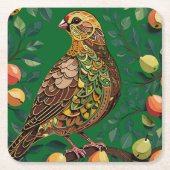 梨の木の切り抜きステンシルスタイル スクエアペーパーコースター (正面)