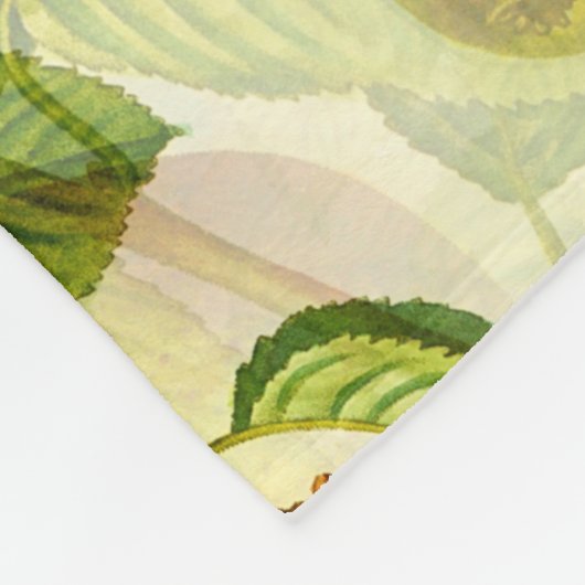 梨の木の枝と梨のパターン フリースブランケット (角)