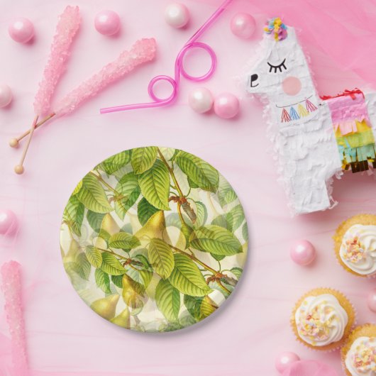 梨の木の枝と梨の模様  ペーパープレート (パーティー)