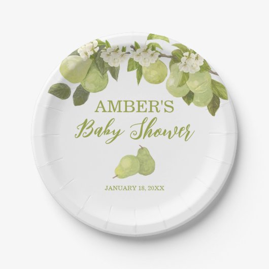 梨の果実の赤ちゃんシャワー ペーパープレート (正面)