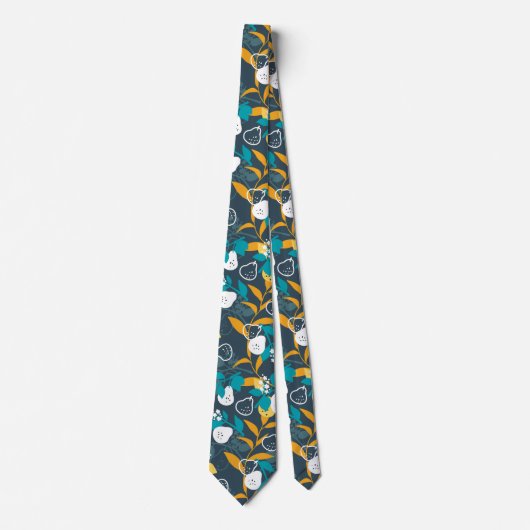 梨の果実植物のブラックカラー模様 ネクタイ (正面)