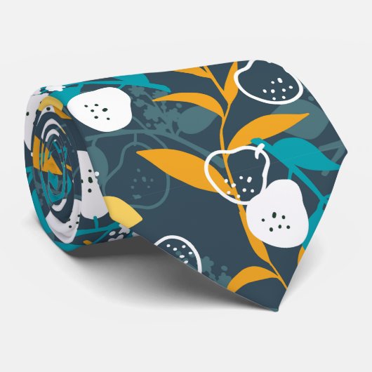 梨の果実植物のブラックカラー模様 ネクタイ (ロール)