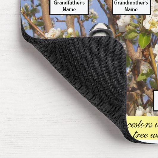 梨の花の家族の木の引用文と写真 マウスパッド (コーナー)