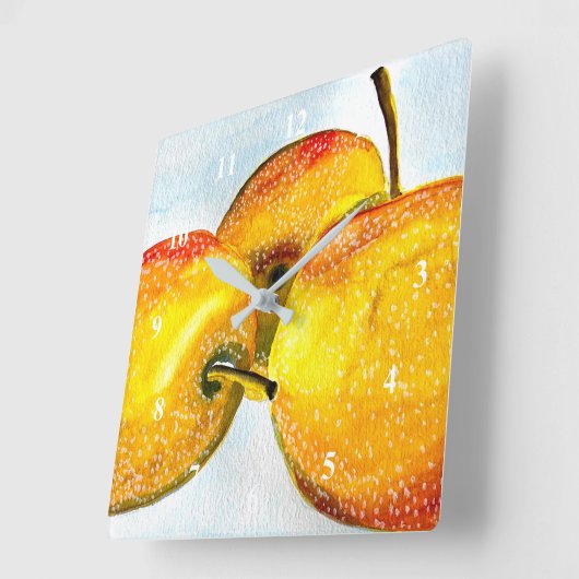 梨は黄色の水色の果実 スクエア壁時計 (傾斜)
