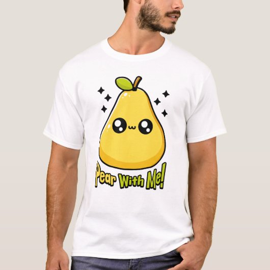 梨を付けて!可愛い梨プリン Tシャツ (正面)