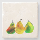 梨アートかわいい水の色のフルーツストーンのコースター ストーンコースター (正面)