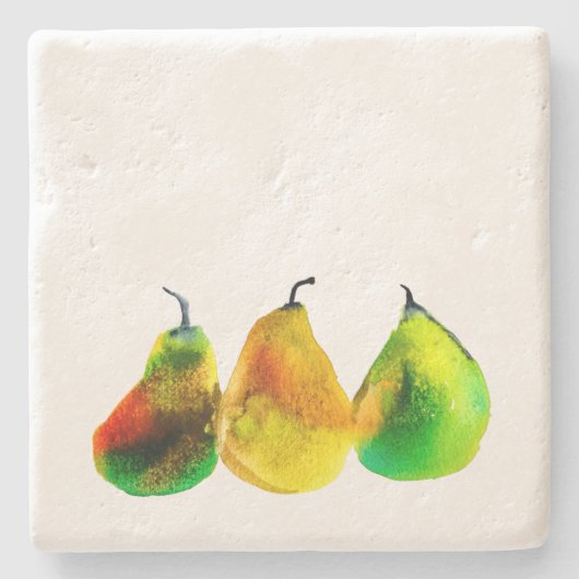 梨アートかわいい水の色のフルーツストーンのコースター ストーンコースター (正面)