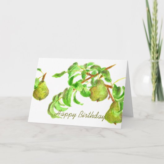 梨ハッピーバースデー水色フルーツサマーグリーン カード (正面)