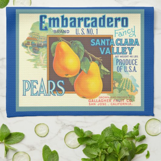 梨ヴィンテージフルーツクラートアートキッチンタオル キッチンタオル (折り畳み)