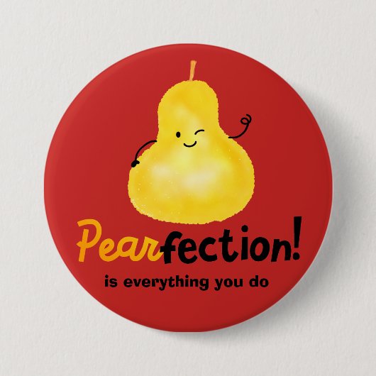 梨前向きプリン – Pearfection 缶バッジ (正面)