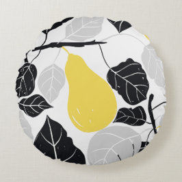 梨素朴イエローブラック ラウンドクッション