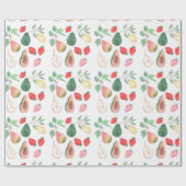 梨，いちご，パパイヤ，レモン，果物ミックススタイリッシュ, ラッピングペーパー (フラット)