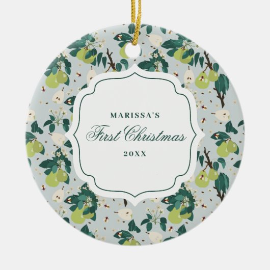 梨&ビーズボタニカルフローラガーデンクリスマス セラミックオーナメント (正面)