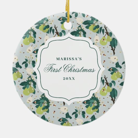 梨&ビーズボタニカルフローラガーデンクリスマス セラミックオーナメント (裏面)