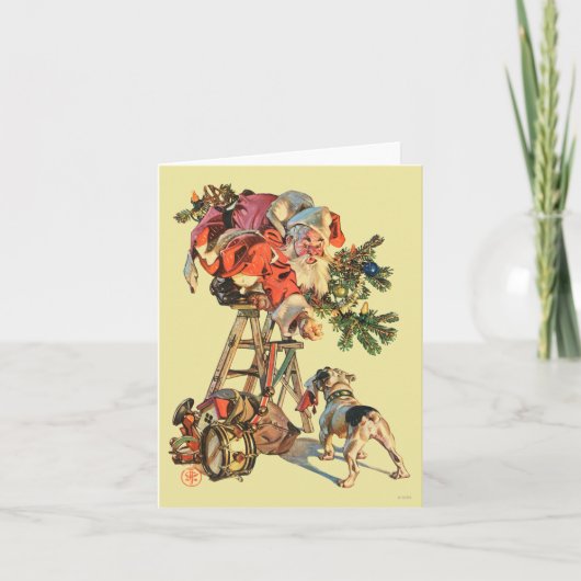 梯子の上のサンタ シーズンカード (正面)