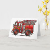 梯子の普通消防車の消防士 カード (黄色い花)