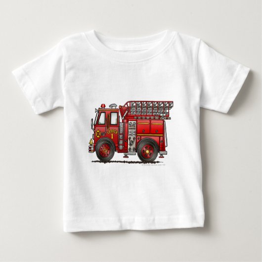 梯子の普通消防車の消防士 ベビーTシャツ (正面)