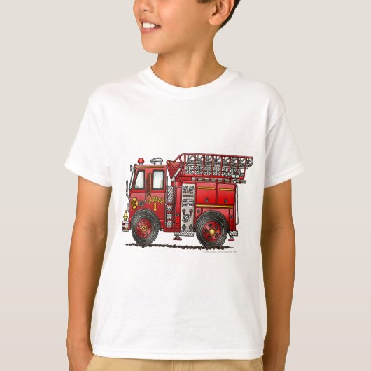 梯子の普通消防車の消防士 Tシャツ (正面)