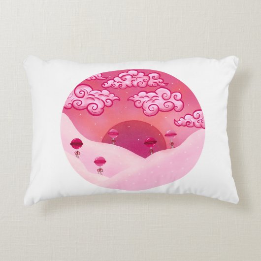 棒つきキャンデーと雲かわいらしイラストレーション アクセントクッション (正面)