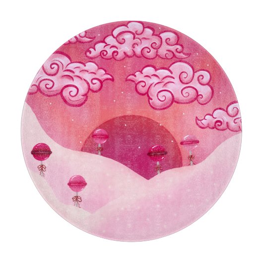 棒つきキャンデーと雲かわいらしイラストレーション カッティングボード (正面)