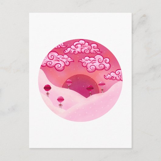 棒つきキャンデーと雲かわいらしイラストレーション ポストカード (正面)