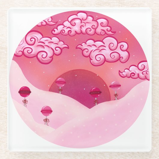 棒つきキャンデーと雲かわいらし雲 ガラスコースター (正面)