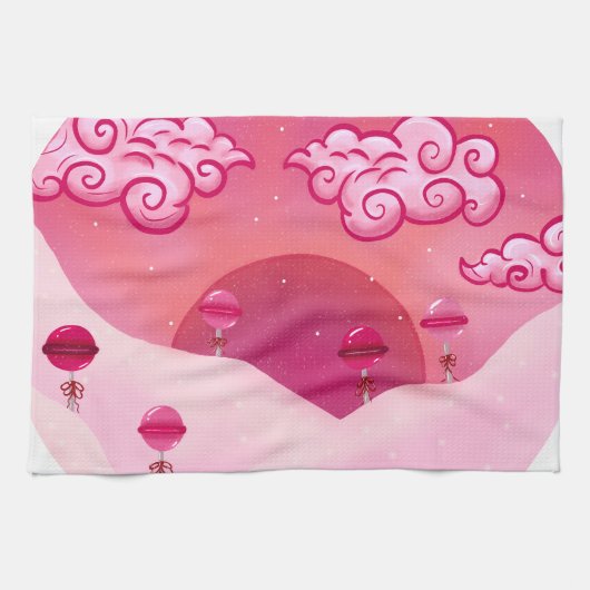 棒つきキャンデーと雲かわいらし雲 キッチンタオル (横)