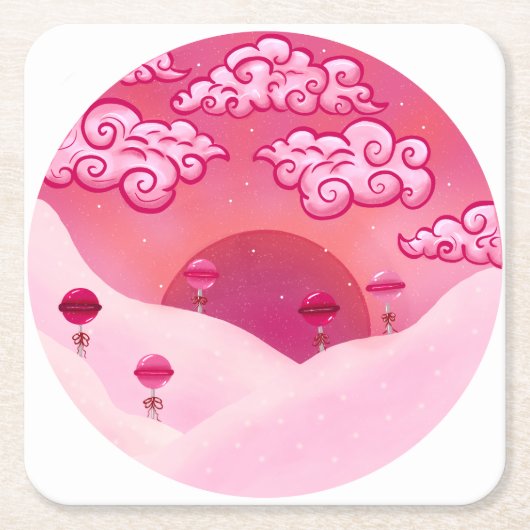 棒つきキャンデーと雲かわいらし雲 スクエアペーパーコースター (正面)