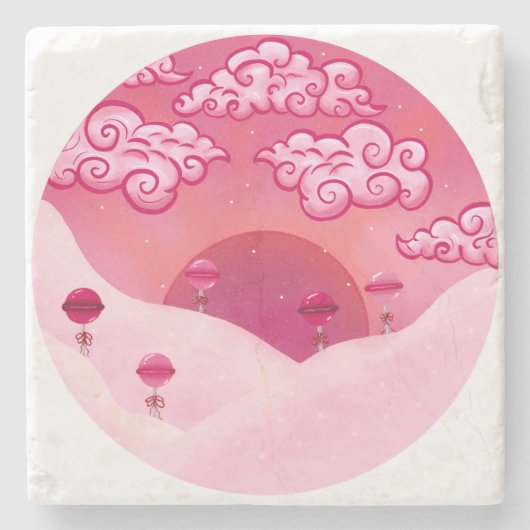 棒つきキャンデーと雲かわいらし雲 ストーンコースター (正面)
