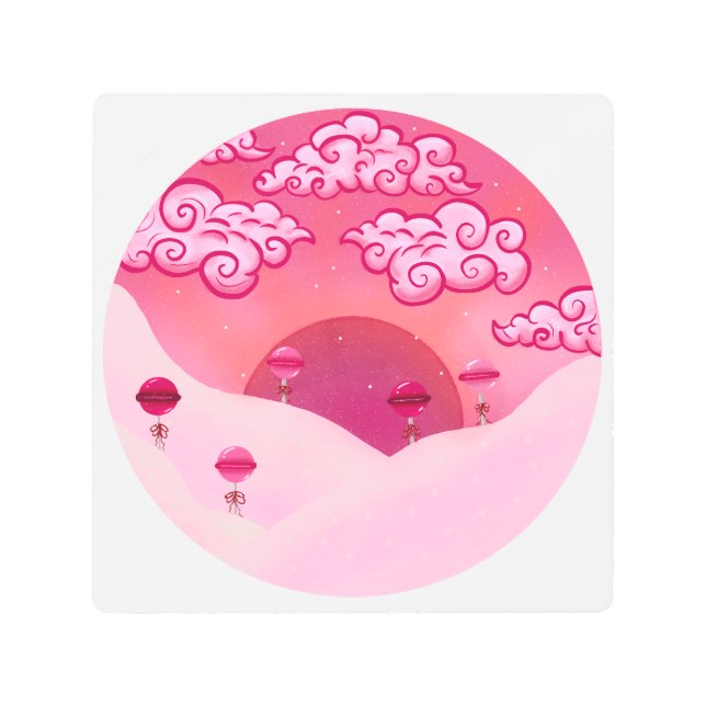 棒つきキャンデーと雲かわいらし雲 メタルプリント (正面)