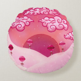 棒つきキャンデーと雲かわいらし雲 ラウンドクッション