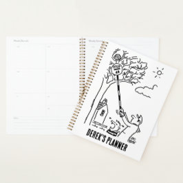 棒つきキャンデーの救済男が木からボールを取る プランナー手帳