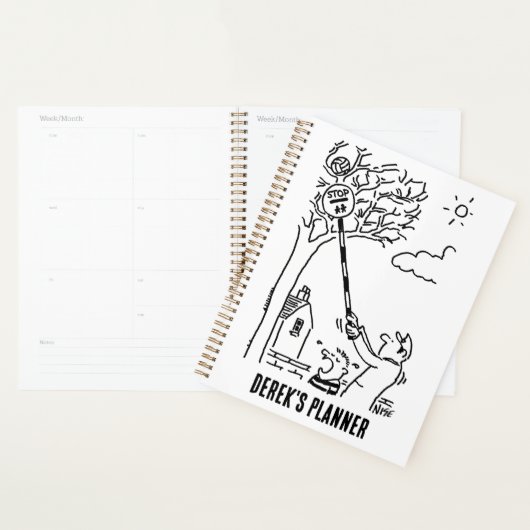 棒つきキャンデーの救済男が木からボールを取る プランナー手帳 (ディスプレー)