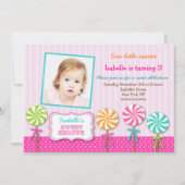 棒つきキャンデーの甘い専門店の写真の誕生日の招待状 招待状 (正面)