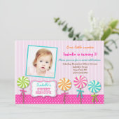 棒つきキャンデーの甘い専門店の写真の誕生日の招待状 招待状 (スタンド正面)