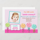 棒つきキャンデーの甘い専門店の写真の誕生日の招待状 招待状 (正面/裏面)