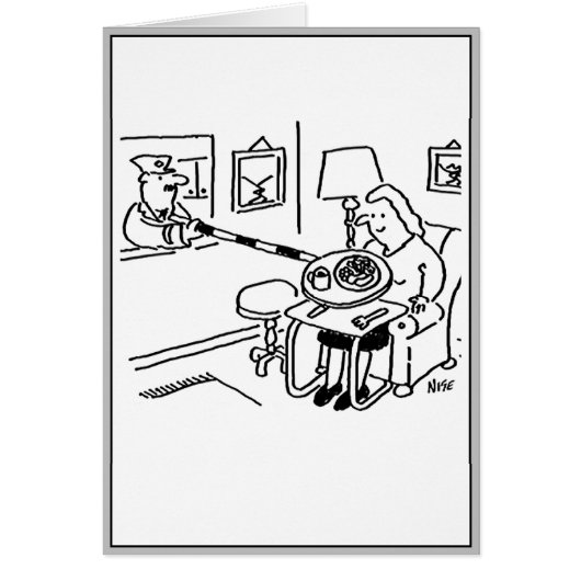 棒つきキャンデーの男が台所のハッチから食べ物を出す (正面)