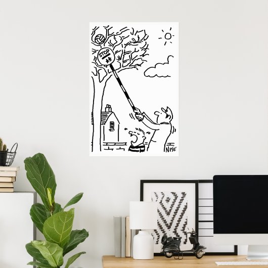 棒つきキャンデーの男が木からボールを取り除く ポスター (ホームオフィス)