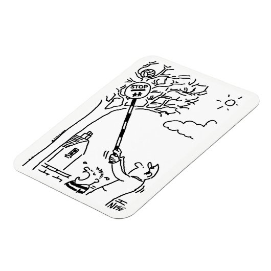 棒つきキャンデーの男が木の中でボールを救う。おもしろい マグネット (左側)