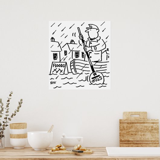 棒つきキャンデーの男が洪水でボートを漕いでいる ポスター (キッチン)