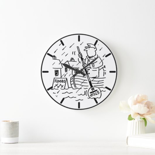棒つきキャンデーの男が洪水でボートを漕いでいる ラージ壁時計 (ホーム)