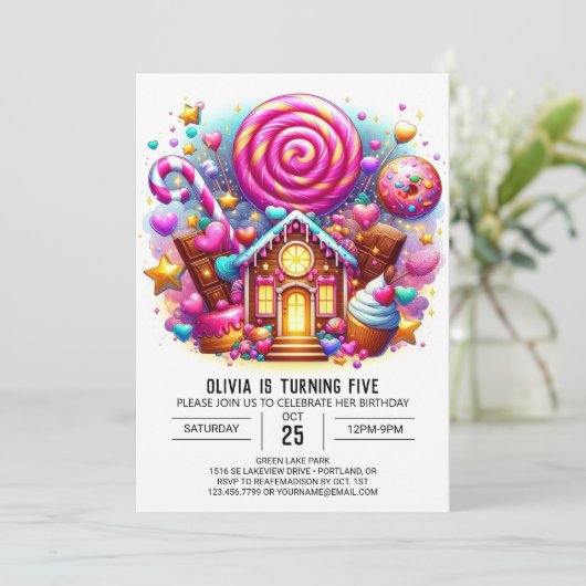 棒つきキャンデーウィムシーキャンディランドデジタル誕生日 招待状 (スタンド正面)