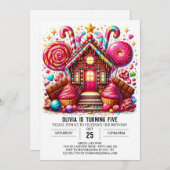 棒つきキャンデーエレガントキャンディランドデジタル誕生日 招待状 (正面/裏面)