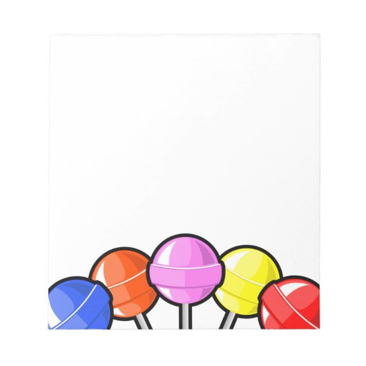 棒つきキャンデーカラフルキャンディトリートおもしろいおいしいグラフィックス ノートパッド (正面)