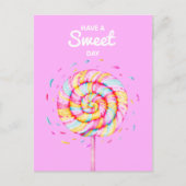 棒つきキャンデーキャンディイラストレーションは甘い日を持っている ポストカード (正面)