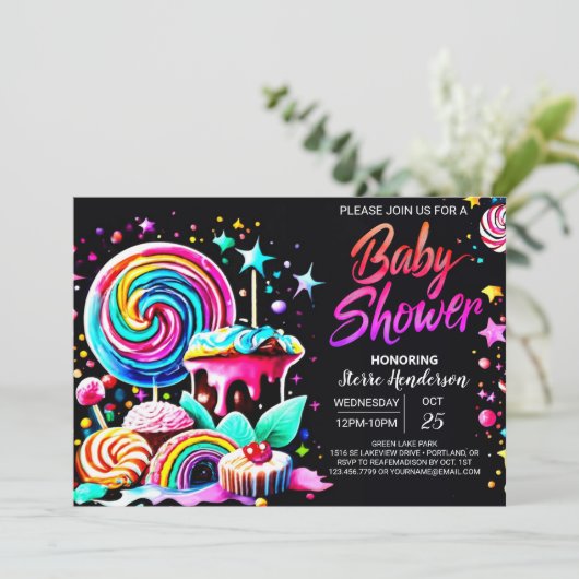 棒つきキャンデーキャンディパラダイスベビーシャワー 招待状 (スタンド正面)