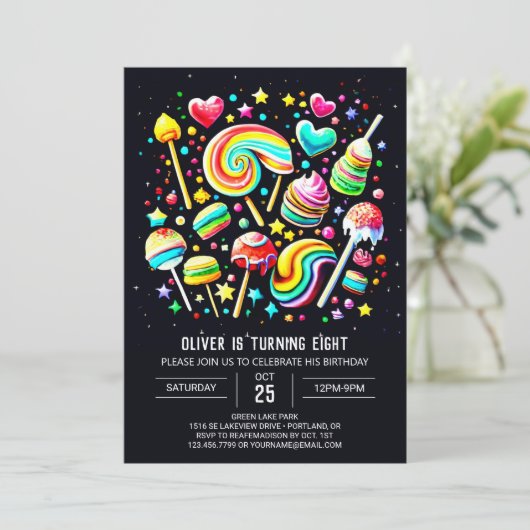 棒つきキャンデーキャンディパラダイス誕生日 招待状 (スタンド正面)