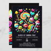 棒つきキャンデーキャンディパラダイス誕生日 招待状 (正面/裏面)