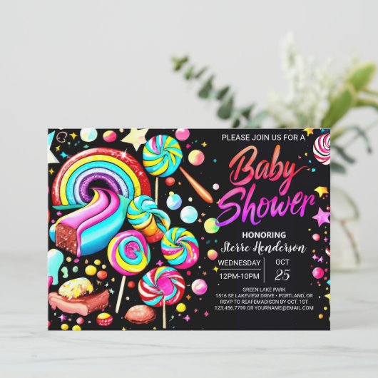 棒つきキャンデーキャンディファンタジーベビーシャワー 招待状 (スタンド正面)