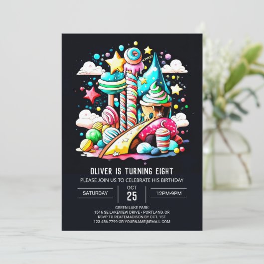 棒つきキャンデーキャンディファンタジー誕生日 招待状 (スタンド正面)